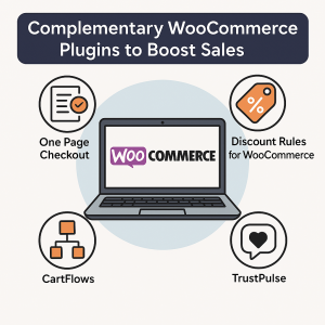 create an image for an article about complementary WooCommerce plugins that improve sales for online stores designed with WordPress